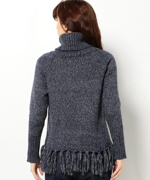 Another Edition（アナザーエディション）の「裾フリンジタートルプルオーバー/AEBC スソFRNG タートル PO◆（ニット/セーター・レディース・オフホワイト/ネイビー/ベージュ・フリー）」の4枚目の写真