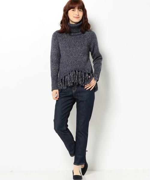 Another Edition（アナザーエディション）の「裾フリンジタートルプルオーバー/AEBC スソFRNG タートル PO◆（ニット/セーター・レディース・オフホワイト/ネイビー/ベージュ・フリー）」の7枚目の写真