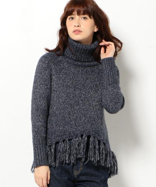 Another Edition（アナザーエディション）の「裾フリンジタートルプルオーバー/AEBC スソFRNG タートル PO◆（ニット/セーター・レディース・オフホワイト/ネイビー/ベージュ・フリー）」の9枚目の写真