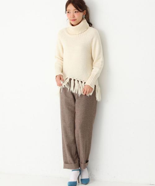 Another Edition（アナザーエディション）の「裾フリンジタートルプルオーバー/AEBC スソFRNG タートル PO◆（ニット/セーター・レディース・オフホワイト/ネイビー/ベージュ・フリー）」の11枚目の写真