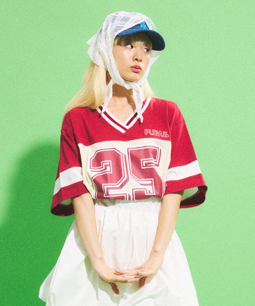 PUNYUS（プニュズ）の「ナンバリングユニフォームＴ（Tシャツ/カットソー・レディース・ピンク/スミクロ/ワインレッド・4/3）」の6枚目の写真