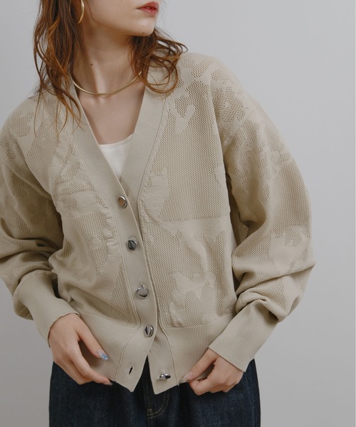 palm RICHE(ポームリシュ)の「ジャガード編みニットカーディガン(カーディガン/ボレロ・レディース・レッド/ブラック/グレイッシュベージュ・M)」の10枚目の写真