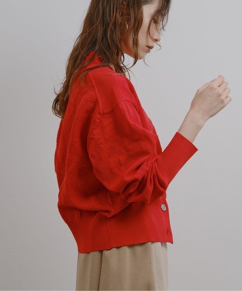 palm RICHE(ポームリシュ)の「ジャガード編みニットカーディガン(カーディガン/ボレロ・レディース・レッド/ブラック/グレイッシュベージュ・M)」の8枚目の写真