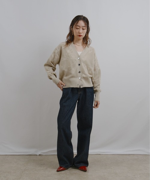 palm RICHE(ポームリシュ)の「ジャガード編みニットカーディガン(カーディガン/ボレロ・レディース・レッド/ブラック/グレイッシュベージュ・M)」の20枚目の写真