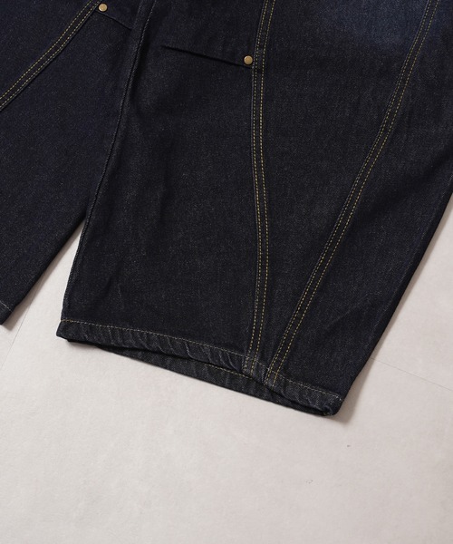 1111clothing（ワンフォークロージング）の「ワンウォッシュ バレルレッグ デニム ジーンズ / One-washed Barrel Leg Denim Jeans（デニムパンツ・メンズ・ネイビー・S/M/L/XL）」の19枚目の写真