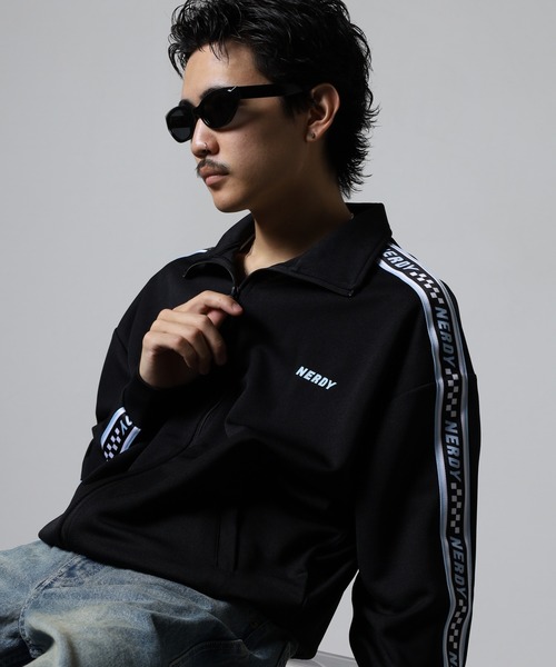 NERDY ロゴテープトラックジャージ　ジャケットのみ NERDY ジャージ チェッカーボードテープトラックトップ