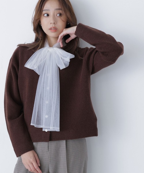 NATURAL BEAUTY BASIC（ナチュラルビューティーベーシック）の「◇ＦＯＸ接結ニットジャケット（カーディガン/ボレロ・レディース・ワイン/オフホワイト/グレー/ダークブラウン・FREE）」の4枚目の写真