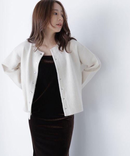 NATURAL BEAUTY BASIC（ナチュラルビューティーベーシック）の「◇ＦＯＸ接結ニットジャケット（カーディガン/ボレロ・レディース・ワイン/オフホワイト/グレー/ダークブラウン・FREE）」の6枚目の写真