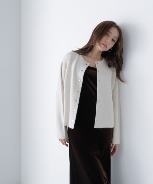 NATURAL BEAUTY BASIC（ナチュラルビューティーベーシック）の「◇ＦＯＸ接結ニットジャケット（カーディガン/ボレロ・レディース・ワイン/オフホワイト/グレー/ダークブラウン・FREE）」の8枚目の写真