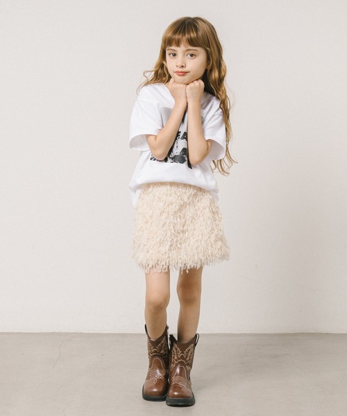 URBAN CHERRY（アーバンチェリー）の「【インナーパンツ付き】エンジェルフェザー台形スカート（スカート・キッズ・アイボリー/ブラック・110cm/120cm/130cm/140cm/150cm）」の9枚目の写真