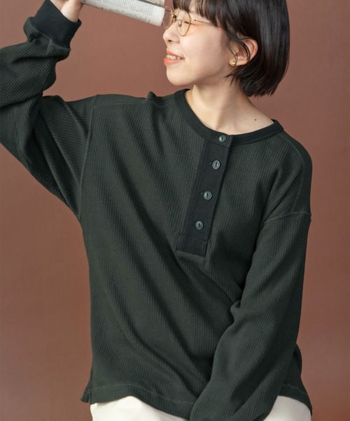 PAR ICI（パーリッシィ）の「スウェーデン軍 針抜きフライス ヘンリーネックプルオーバー（Tシャツ/カットソー・レディース・チャコールグレー/アイボリー・FREE）」の9枚目の写真