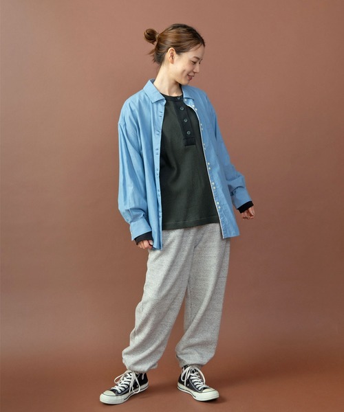 PAR ICI（パーリッシィ）の「スウェーデン軍 針抜きフライス ヘンリーネックプルオーバー（Tシャツ/カットソー・レディース・チャコールグレー/アイボリー・FREE）」の6枚目の写真