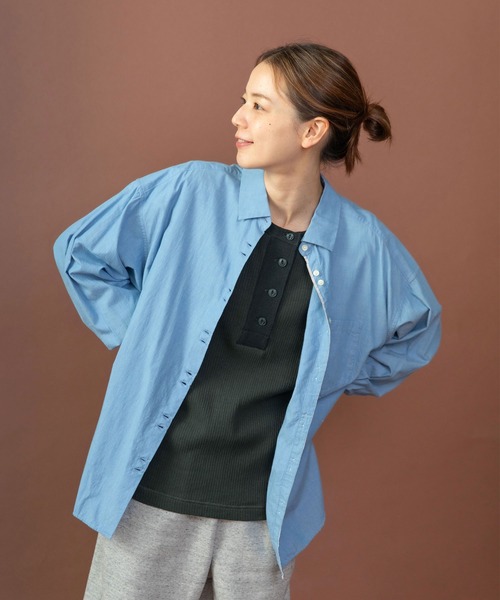 PAR ICI（パーリッシィ）の「スウェーデン軍 針抜きフライス ヘンリーネックプルオーバー（Tシャツ/カットソー・レディース・チャコールグレー/アイボリー・FREE）」の16枚目の写真