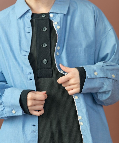 PAR ICI（パーリッシィ）の「スウェーデン軍 針抜きフライス ヘンリーネックプルオーバー（Tシャツ/カットソー・レディース・チャコールグレー/アイボリー・FREE）」の4枚目の写真