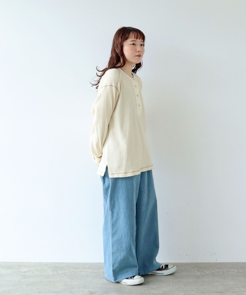 PAR ICI（パーリッシィ）の「スウェーデン軍 針抜きフライス ヘンリーネックプルオーバー（Tシャツ/カットソー・レディース・チャコールグレー/アイボリー・FREE）」の21枚目の写真