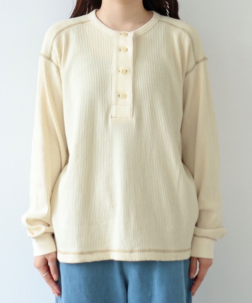 PAR ICI（パーリッシィ）の「スウェーデン軍 針抜きフライス ヘンリーネックプルオーバー（Tシャツ/カットソー・レディース・チャコールグレー/アイボリー・FREE）」の22枚目の写真