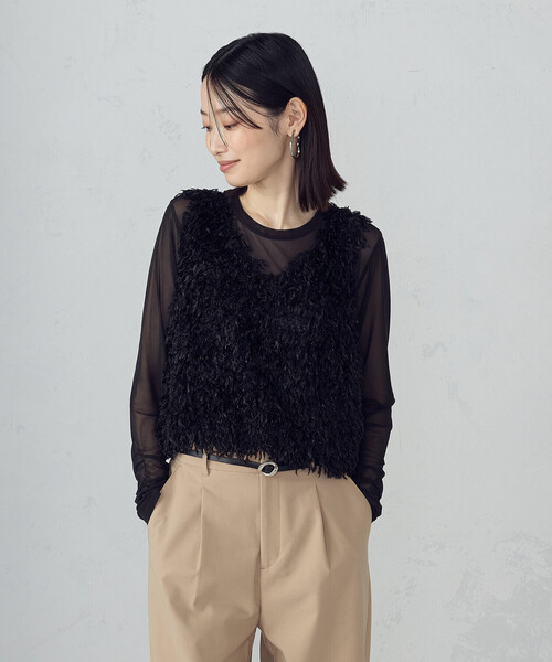 COMME CA ISM（コムサイズム）の「【セットアイテム】フリンジベスト＋シアーインナー（ベスト・レディース・ブラック/グレー/ブラウン・FREE）」の9枚目の写真