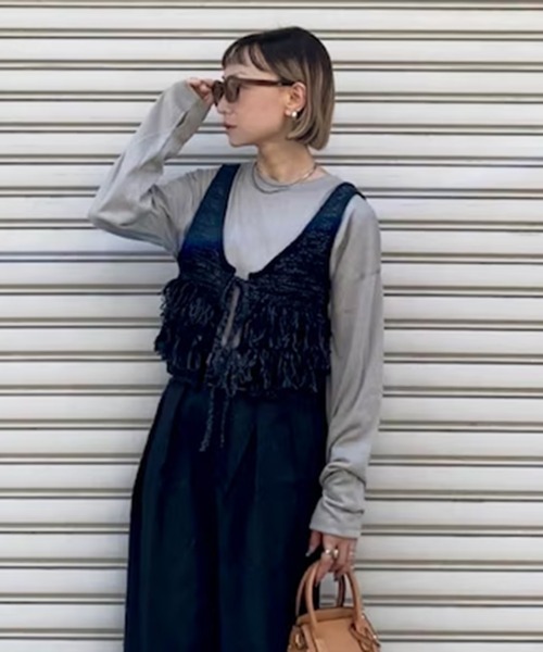 notch.(ノッチ)の「【notch. by yui】ニットフリンジビスチェ(ベスト・レディース・ライトグレー/ブラック/ブルー・M)」の17枚目の写真