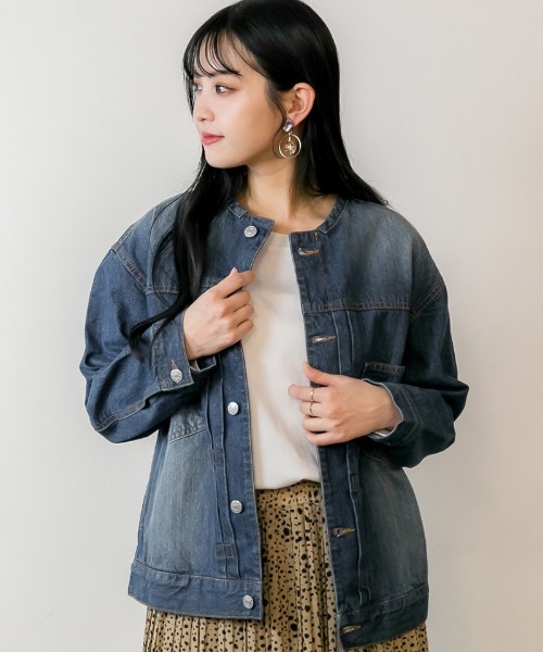 RCD(アールシーディー)の「ラウンドカラーGジャン(デニムジャケット・レディース・ブルー/ネイビー/グレー系その他6・M/L/LL/3L/4L)」の1枚目の写真