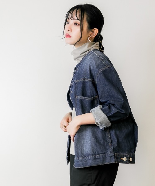 RCD(アールシーディー)の「ラウンドカラーGジャン(デニムジャケット・レディース・ブルー/ネイビー/グレー系その他6・M/L/LL/3L/4L)」の4枚目の写真