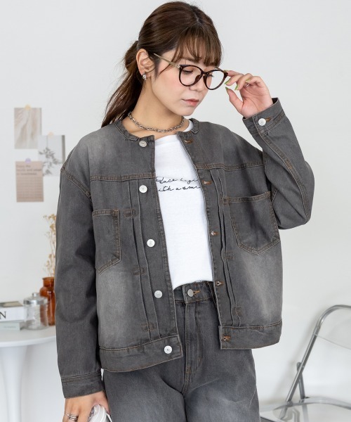 RCD(アールシーディー)の「ラウンドカラーGジャン(デニムジャケット・レディース・ブルー/ネイビー/グレー系その他6・M/L/LL/3L/4L)」の18枚目の写真