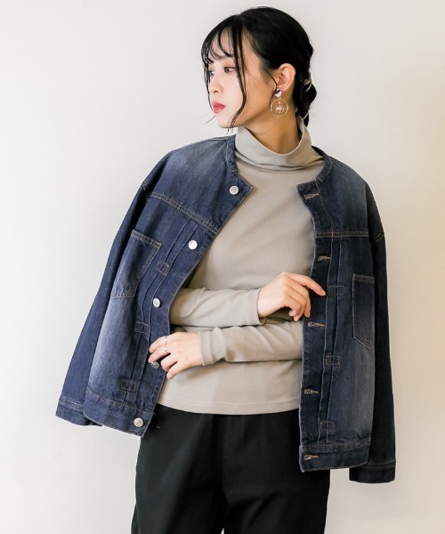 RCD(アールシーディー)の「ラウンドカラーGジャン(デニムジャケット・レディース・ブルー/ネイビー/グレー系その他6・M/L/LL/3L/4L)」の22枚目の写真