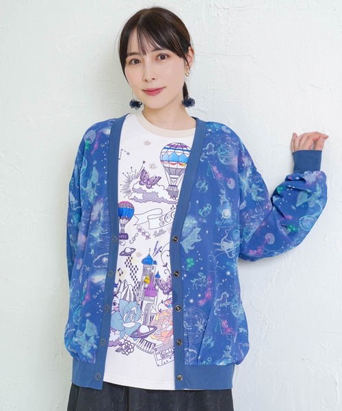 ScoLar（スカラー）の「153629：星座柄×無地リバーシブルカーディガン（Tシャツ/カットソー・レディース・ネイビー/ブラック・M）」の2枚目の写真