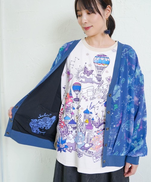 ScoLar（スカラー）の「153629：星座柄×無地リバーシブルカーディガン（Tシャツ/カットソー・レディース・ネイビー/ブラック・M）」の6枚目の写真