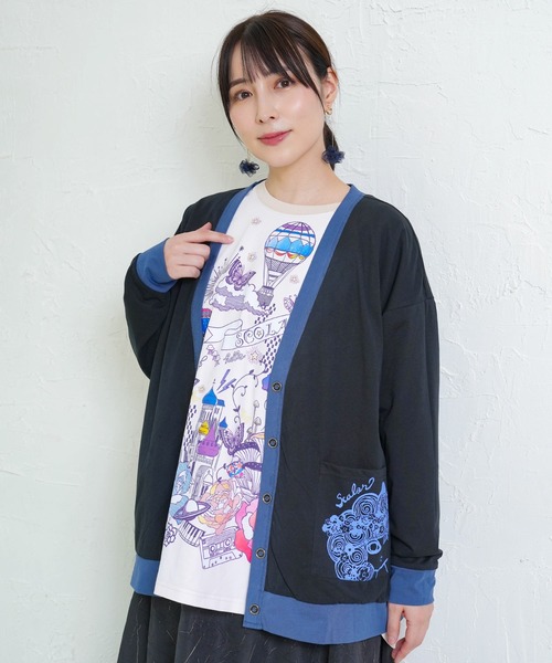 ScoLar（スカラー）の「153629：星座柄×無地リバーシブルカーディガン（Tシャツ/カットソー・レディース・ネイビー/ブラック・M）」の7枚目の写真
