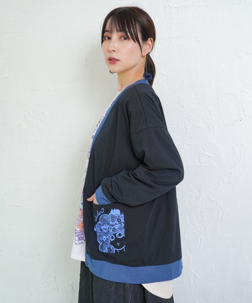 ScoLar（スカラー）の「153629：星座柄×無地リバーシブルカーディガン（Tシャツ/カットソー・レディース・ネイビー/ブラック・M）」の9枚目の写真