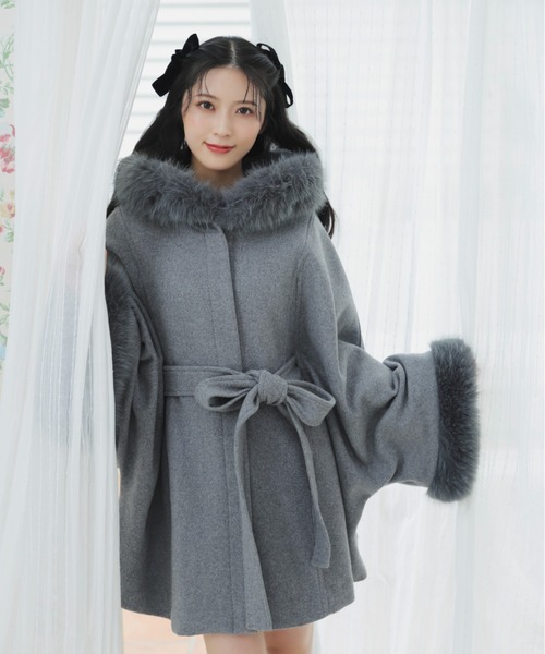 2025AW】ウールMIXフードポンチョコート 秋服 冬服（ポンチョ