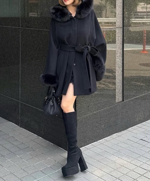 セール】【2025AW】ウールMIXフードポンチョコート 秋服 冬服