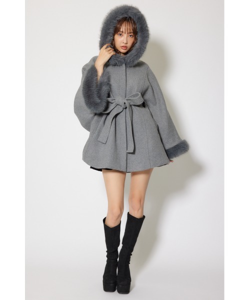 rienda ウールMIXフードポンチョコート　フード　秋冬　グレー rienda（リエンダ） ポンチョ ウールMIXフードポンチョコート 秋服 冬