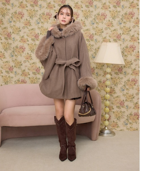 2025AW】ウールMIXフードポンチョコート 秋服 冬服（ポンチョ