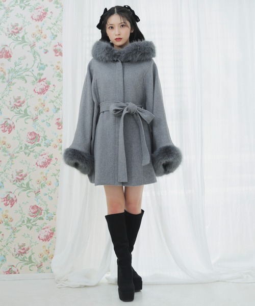 【新品】rienda ウールMIXフードポンチョコート rienda ポンチョ 「2025AW」ウールMIXフードポンチョコート 秋服