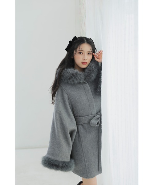 ウールMIXフードポンチョコート 秋服 冬服（ポンチョ）｜rienda