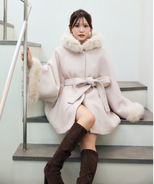 ウールMIXフードポンチョコート 秋服 冬服（ポンチョ）｜rienda