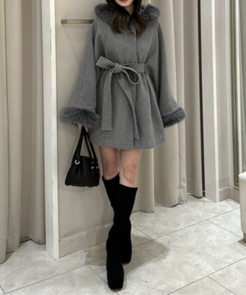 ウールMIXフードポンチョコート 秋服 冬服（ポンチョ）｜rienda