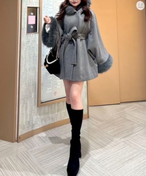 ウールMIXフードポンチョコート 秋服 冬服（ポンチョ）｜rienda