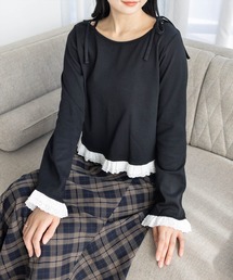 clear | 裾袖コットンフリルカットソー［韓国ファッション カジュアル ガーリー］≪AW新作≫(Tシャツ/カットソー)