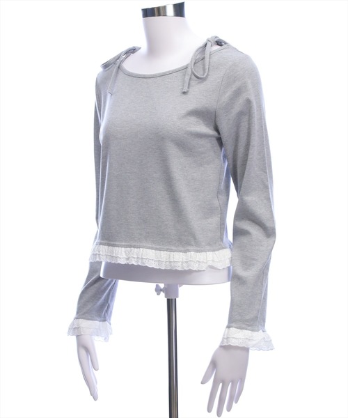 clear（クリア）の「裾袖コットンフリルカットソー［韓国ファッション カジュアル ガーリー］（Tシャツ/カットソー・レディース・グレー/ブラック/オフホワイト・F）」の6枚目の写真