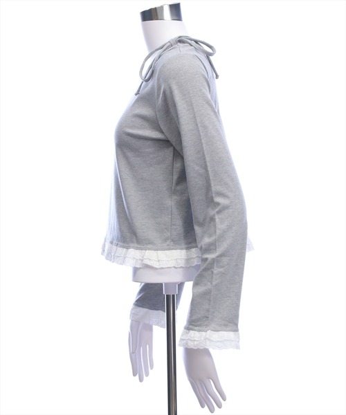 clear（クリア）の「裾袖コットンフリルカットソー［韓国ファッション カジュアル ガーリー］（Tシャツ/カットソー・レディース・グレー/ブラック/オフホワイト・F）」の7枚目の写真