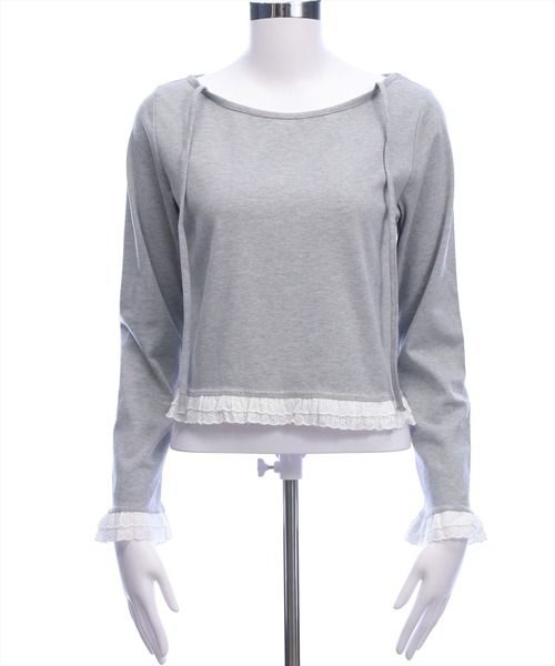 clear（クリア）の「裾袖コットンフリルカットソー［韓国ファッション カジュアル ガーリー］（Tシャツ/カットソー・レディース・グレー/ブラック/オフホワイト・F）」の12枚目の写真