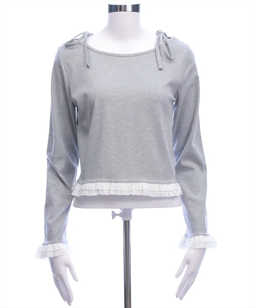 clear（クリア）の「裾袖コットンフリルカットソー［韓国ファッション カジュアル ガーリー］（Tシャツ/カットソー・レディース・グレー/ブラック/オフホワイト・F）」の21枚目の写真
