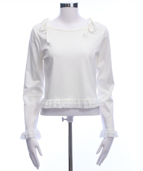 clear（クリア）の「裾袖コットンフリルカットソー［韓国ファッション カジュアル ガーリー］（Tシャツ/カットソー・レディース・グレー/ブラック/オフホワイト・F）」の20枚目の写真