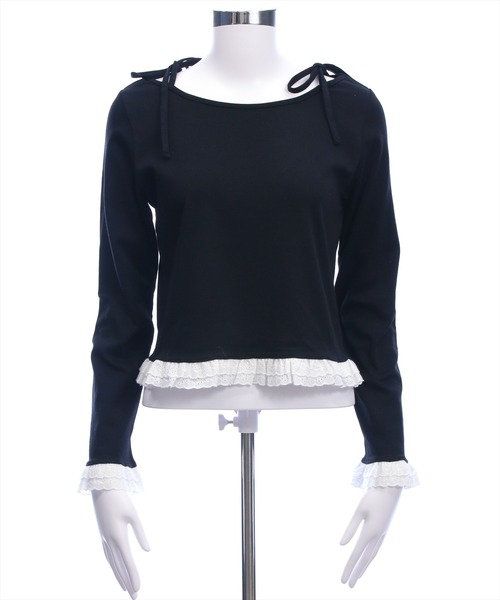 clear（クリア）の「裾袖コットンフリルカットソー［韓国ファッション カジュアル ガーリー］（Tシャツ/カットソー・レディース・グレー/ブラック/オフホワイト・F）」の22枚目の写真