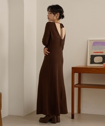 back open ribbon knit one piece /バックオープンリボンロングニットワンピース