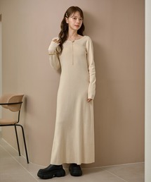 back open ribbon knit one piece /バックオープンリボンロングニットワンピース