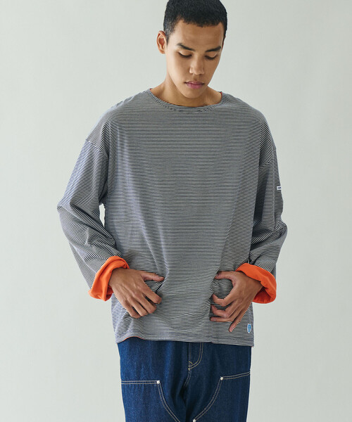 ORCIVAL(オーシバル)の「ORCIVAL | コットン天竺 ボーダーボートネックプルオーバー MEN(Tシャツ/カットソー・メンズ・ブルー系その他5・4/5)」の1枚目の写真