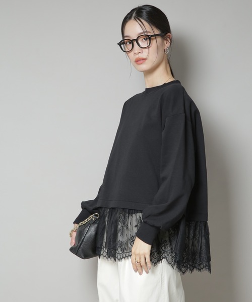 NANO universe（ナノユニバース）の「裾レースコンビペプラムカットトップス（Tシャツ/カットソー・レディース・ホワイト/グレー/ブラック・FREE）」の2枚目の写真